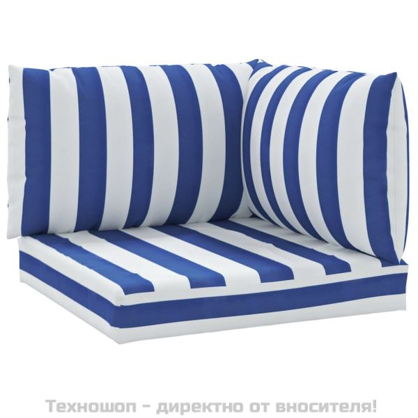 Палетни възглавници 3 бр синьо-бели ивици плат Оксфорд