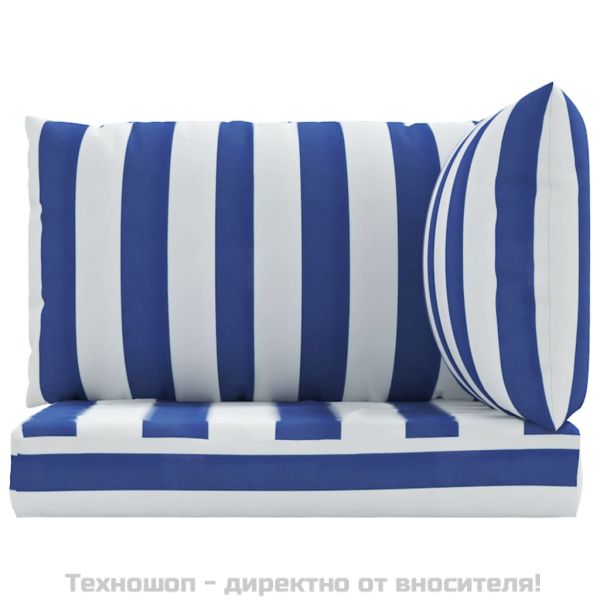 Палетни възглавници 3 бр синьо-бели ивици плат Оксфорд