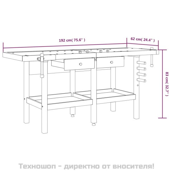 Работна маса с чекмеджета и менгемета 192x62x83 см акация масив