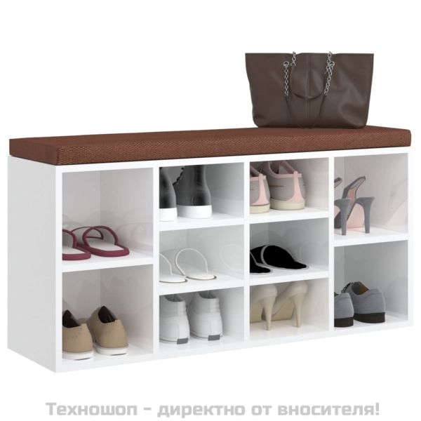 Пейка за обувки, бял гланц, 103x30x48 см, инженерно дърво