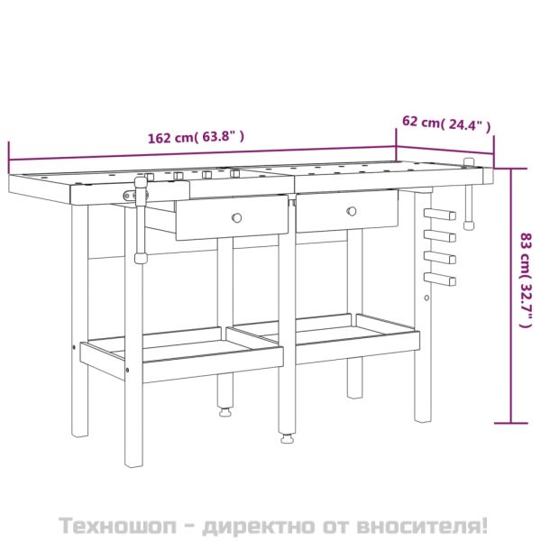 Работна маса с чекмеджета и менгемета 162x62x83 см акация масив