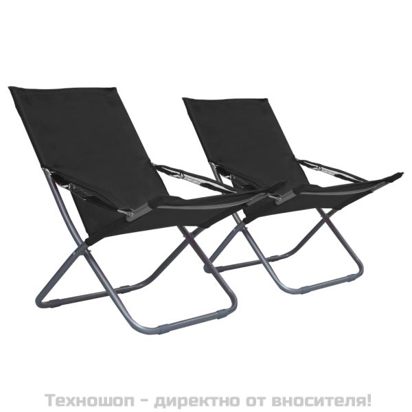 Сгъваеми плажни столове, 2 бр, текстил, черни