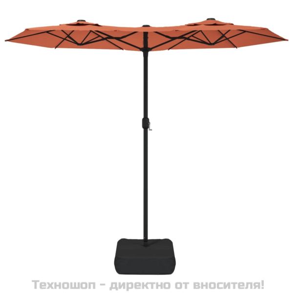 Градински чадър с двоен покрив и LED, теракота, 316x145 см