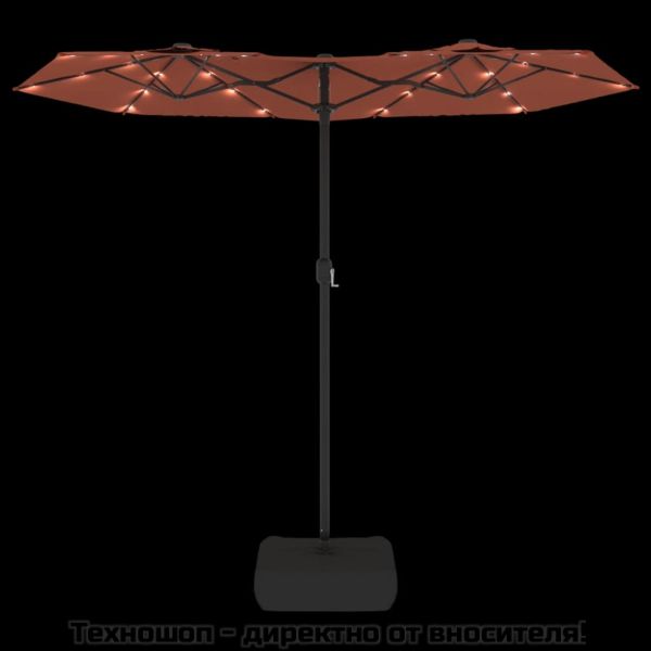 Градински чадър с двоен покрив и LED, теракота, 316x145 см