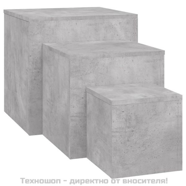 Странични маси, 3 бр, бетонно сиви, инженерно дърво