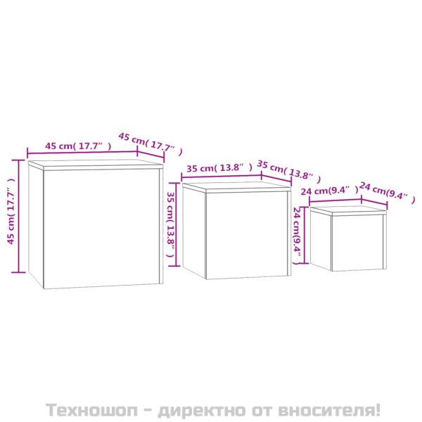 Странични маси, 3 бр, бетонно сиви, инженерно дърво