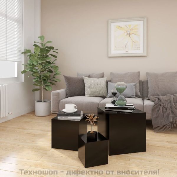 Странични маси, 3 бр, черни, инженерно дърво