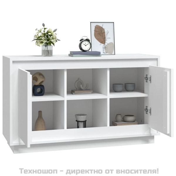 Сайдборд, бял, 102x35x60 см, инженерно дърво