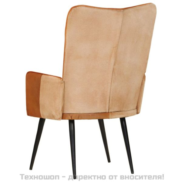 Wingback стол, кафяво и кремаво, естествена кожа