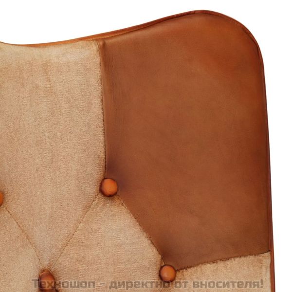 Wingback стол, кафяво и кремаво, естествена кожа