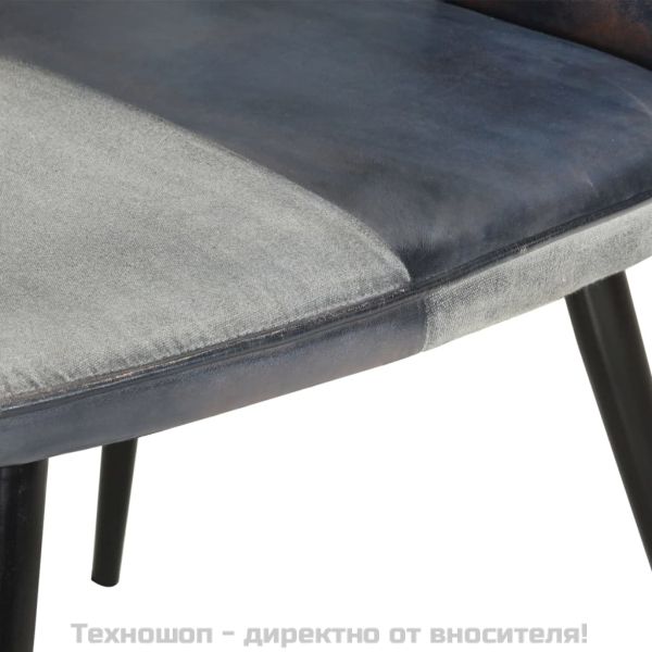 Wingback стол, сив, естествена кожа