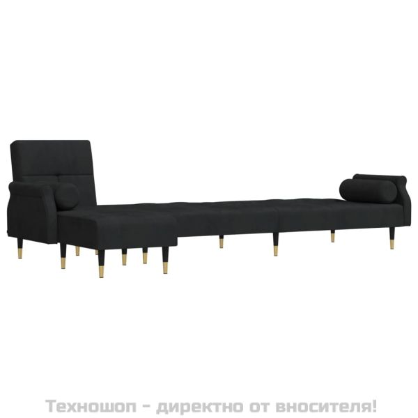 Г-образно разтегателно канапе черно 271x140x70 см кадифе