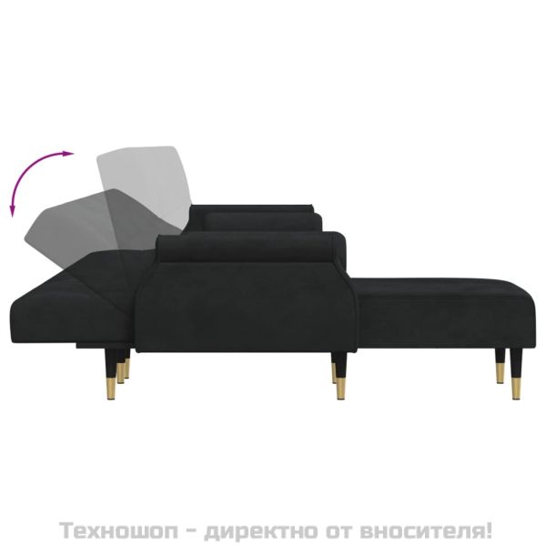 Г-образно разтегателно канапе черно 271x140x70 см кадифе