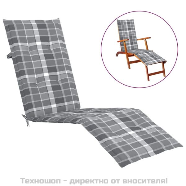 Възглавница за стол шезлонг сиво каре (75+105)x50x3 см