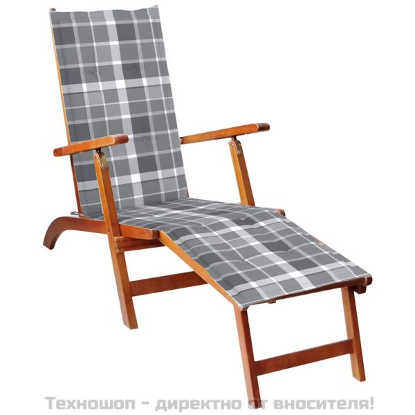 Възглавница за стол шезлонг сиво каре (75+105)x50x4 см