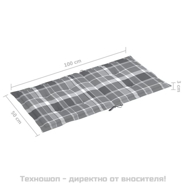 Възглавници за столове 4 бр сиво каре 100x50x3 см Оксфорд плат