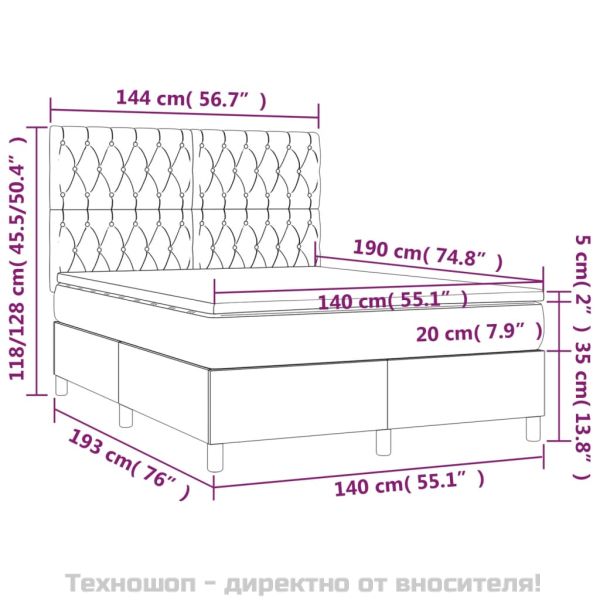 Боксспринг легло с матрак, тъмносиво, 140x190 см плат