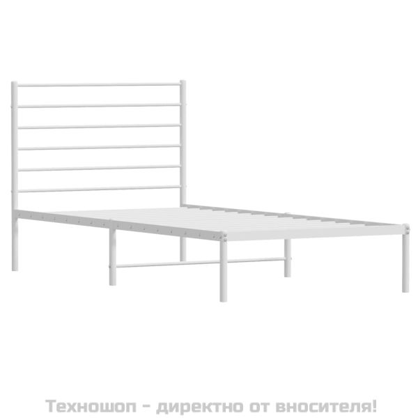 Метална рамка за легло с горна табла, бяла, 90x200 см