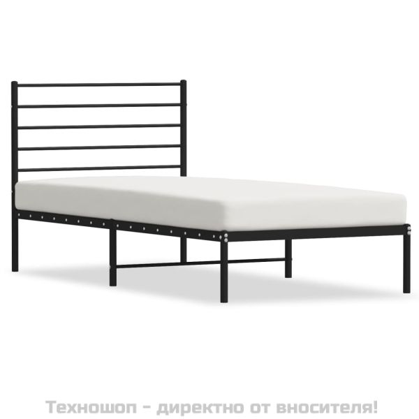 Метална рамка за легло с горна табла, черна, 90x190 см