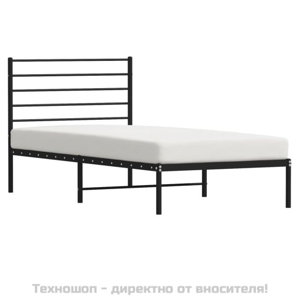 Метална рамка за легло с горна табла, черна, 90x190 см