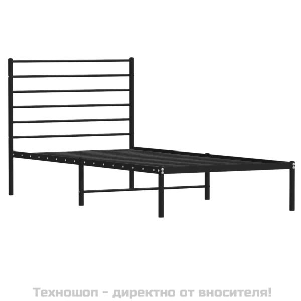 Метална рамка за легло с горна табла, черна, 90x190 см