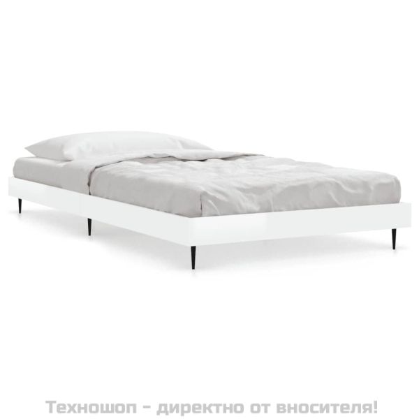 Рамка за легло, бял гланц, 100x200 см, инженерно дърво