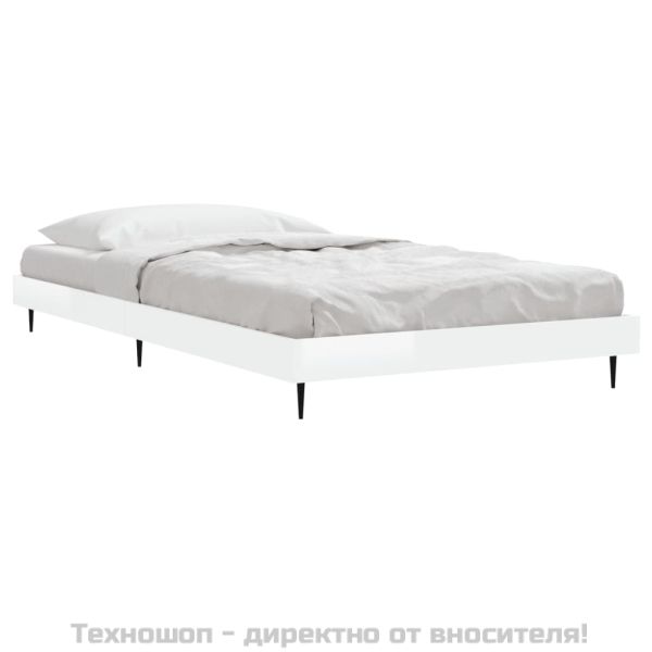 Рамка за легло, бял гланц, 100x200 см, инженерно дърво