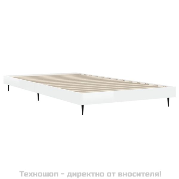 Рамка за легло, бял гланц, 100x200 см, инженерно дърво