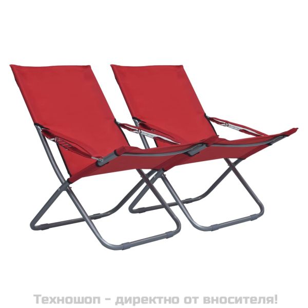 Сгъваеми плажни столове, 2 бр, текстил, червени