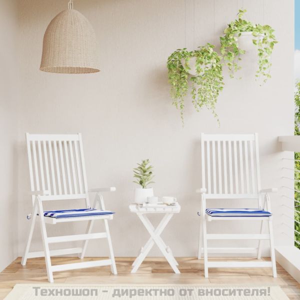 Възглавници за градински стол 2 бр синьо и бяло 50x50x3 см плат