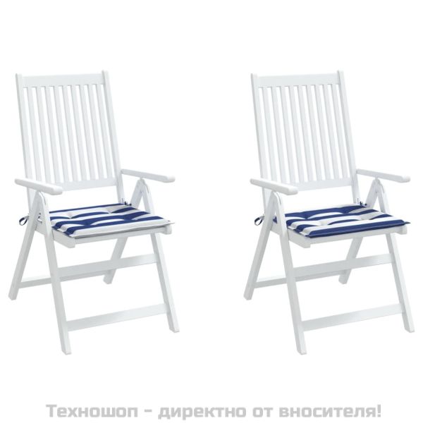 Възглавници за градински стол 2 бр синьо и бяло 50x50x4 см плат