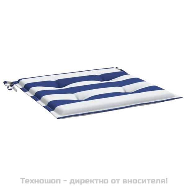 Възглавници за градински стол 2 бр синьо и бяло 50x50x4 см плат