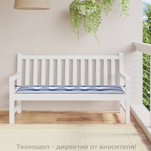 Възглавница за пейка синьо и бяло райе 150x50x3 см оксфорд плат
