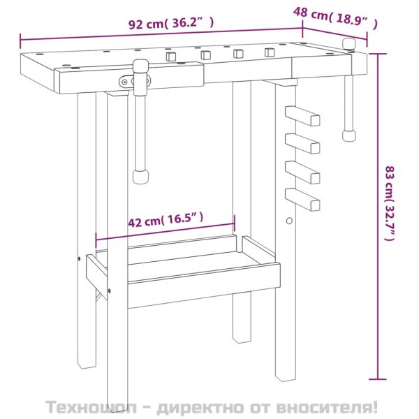 Работна маса с менгемета, 92x48x83 см, акация масив