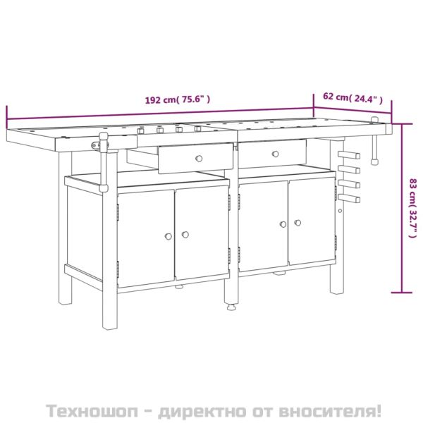 Работна маса с чекмеджета и менгемета 192x62x83 см акация масив