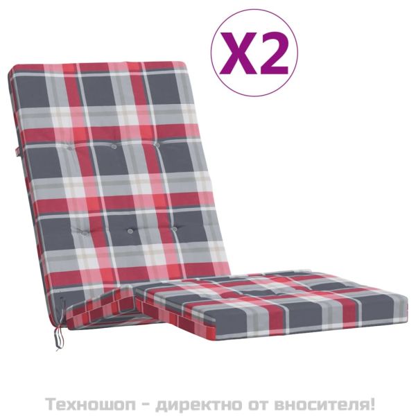 Възглавници за столове шезлонги 2 бр червено каре Оксфорд плат