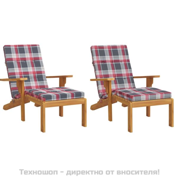 Възглавници за столове шезлонги 2 бр червено каре Оксфорд плат