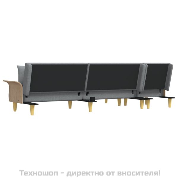 Г-образно разтегателно канапе светлосиво 279x140x70 см плат