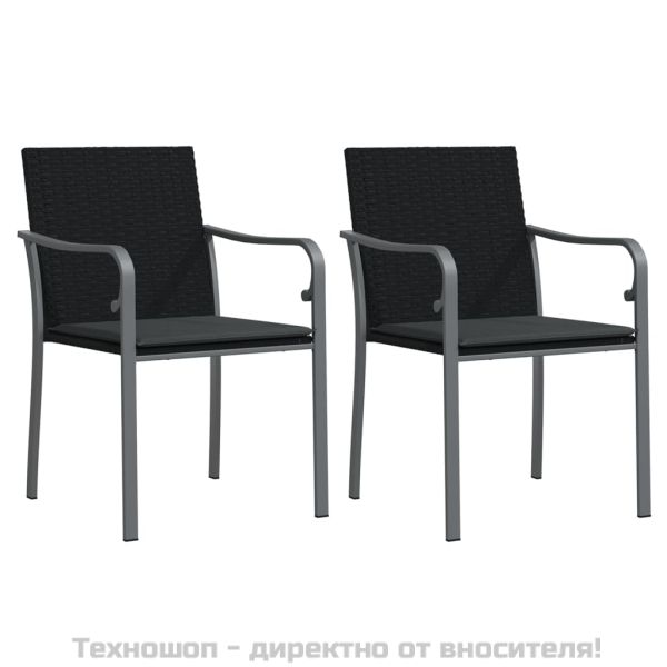 Градински стол с възглавници 2 бр черни 56x59x84 см полиратан