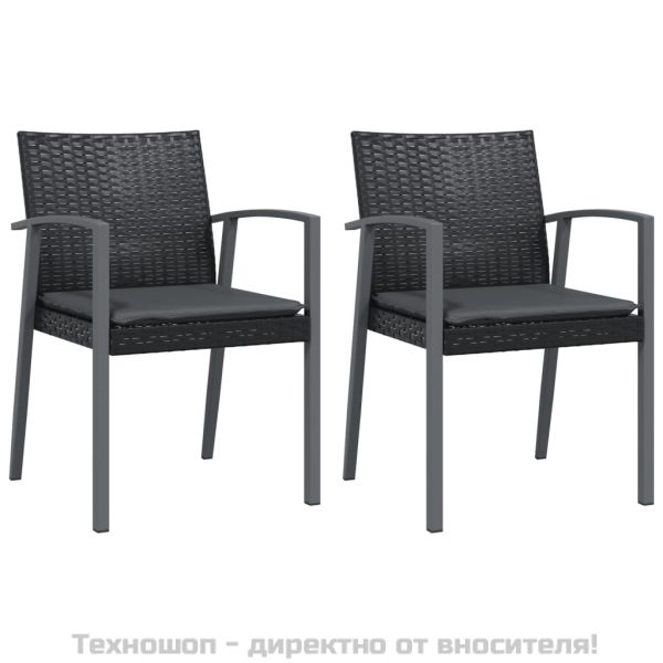 Градински стол с възглавници 2 бр черни 56,5x57x83 см полиратан