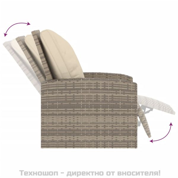 Градински накланящ се стол с възглавници светлокафяв полиратан