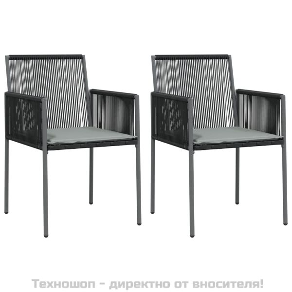 Външен стол с възглавници 2 бр черни 54x60,5x83,5 см полиратан