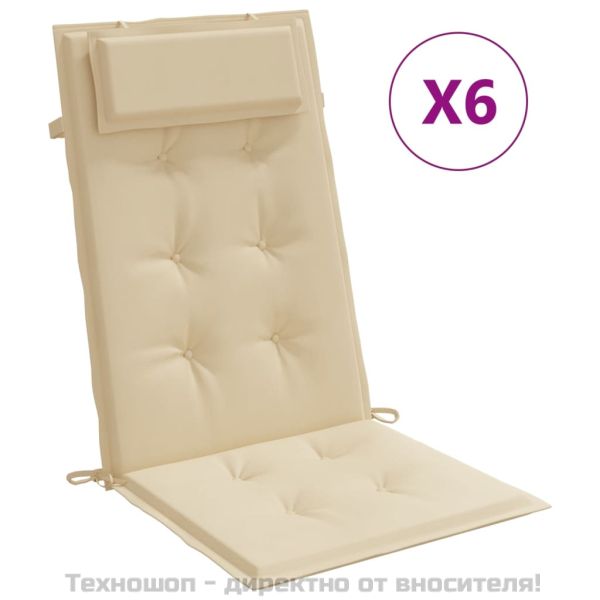 Възглавници за стол с висока облегалка 6 бр бежови Оксфорд плат