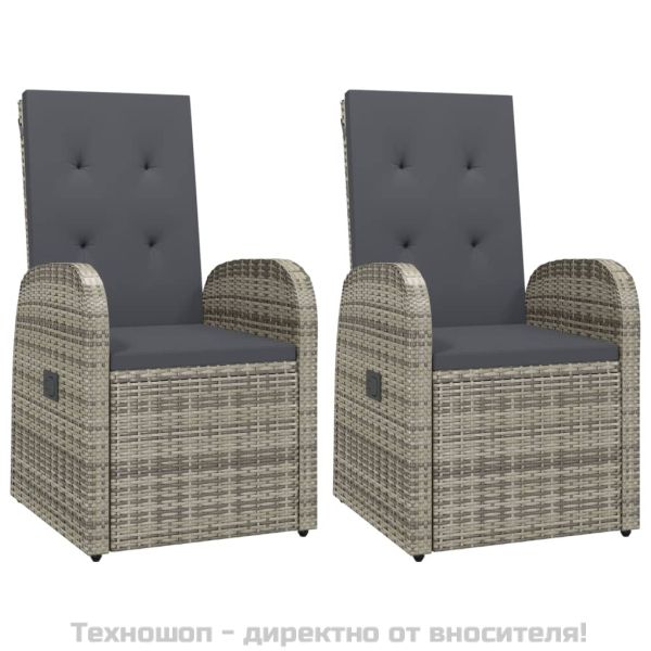 Градински трапезен комплект 3 части с възглавници сив полиратан
