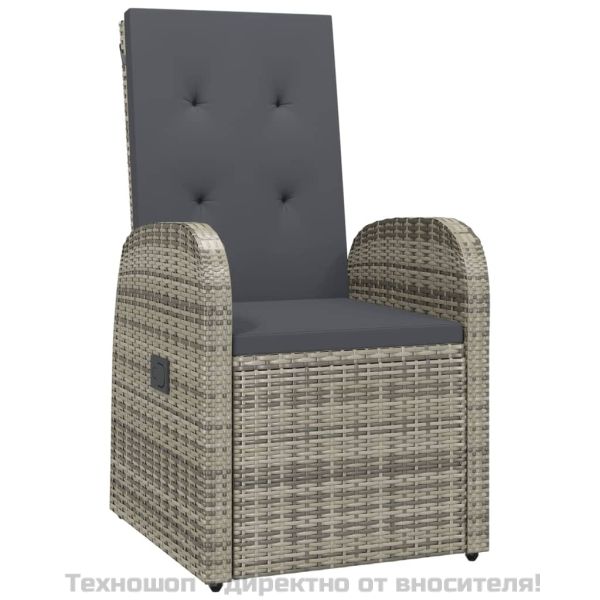 Градински трапезен комплект 3 части с възглавници сив полиратан