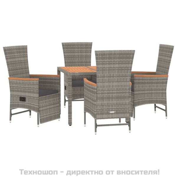 Градински трапезен комплект 5 части с възглавници сив полиратан