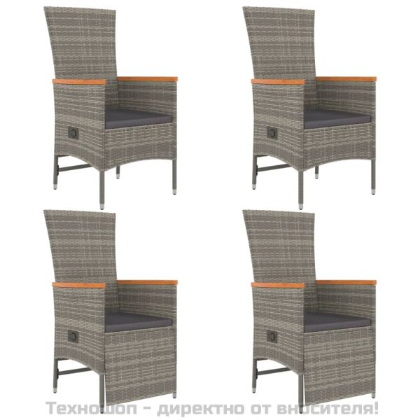 Градински трапезен комплект 5 части с възглавници сив полиратан