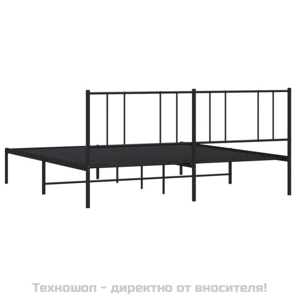 Метална рамка за легло с горна табла, черна, 183x213 см