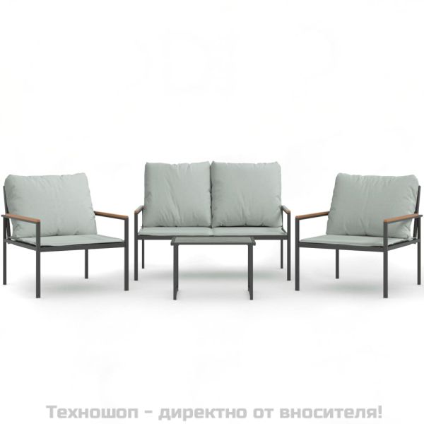 Градински комплект от 4 части с възглавници антрацит стомана