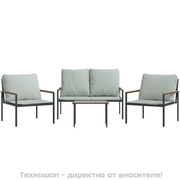 Градински комплект от 4 части с възглавници антрацит стомана